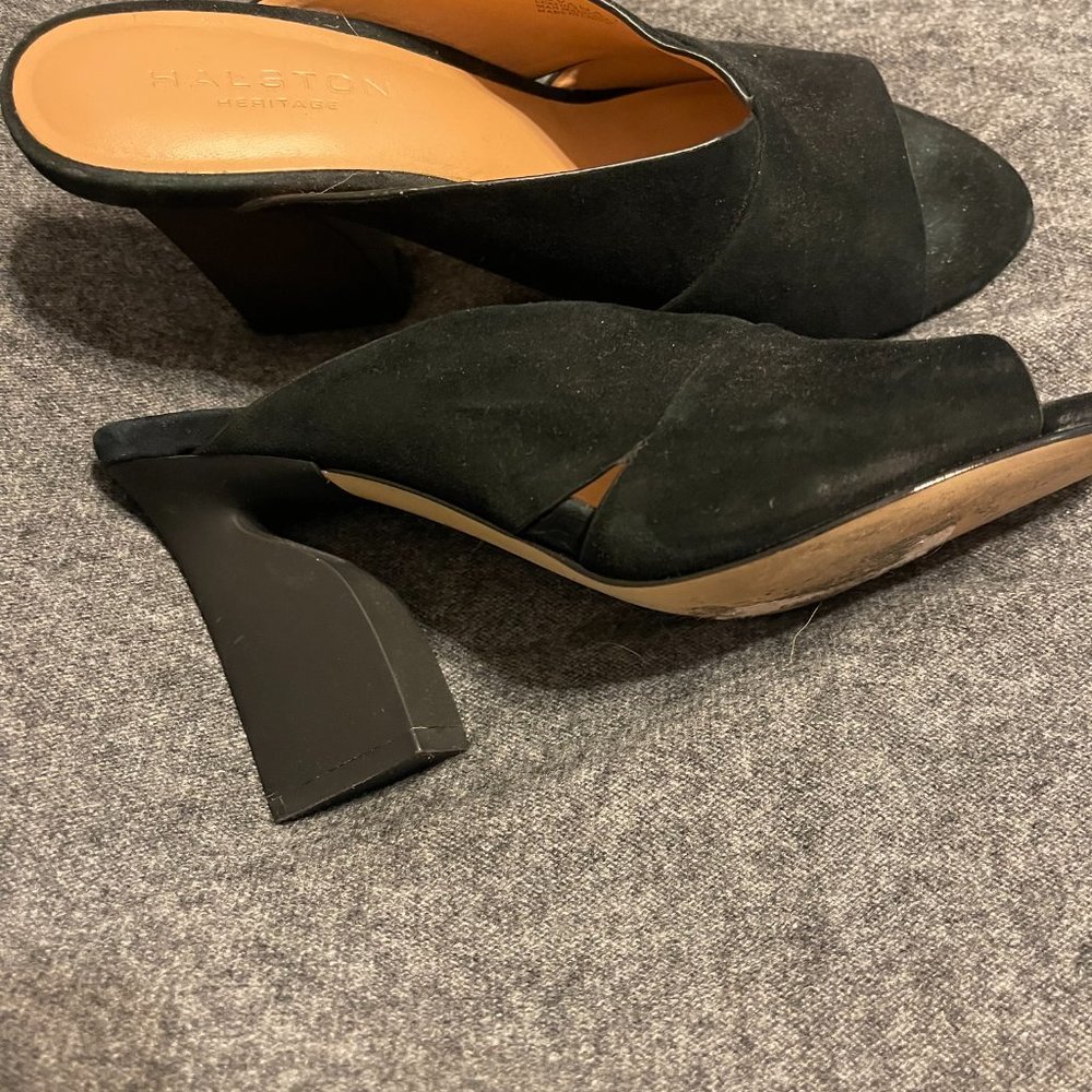 Halston Heritage Black Suede Sandals - Picture 2 of 8